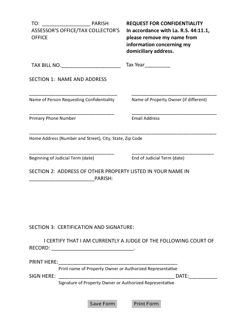 Request for Confidentiality - Louisiana Download Pdf
