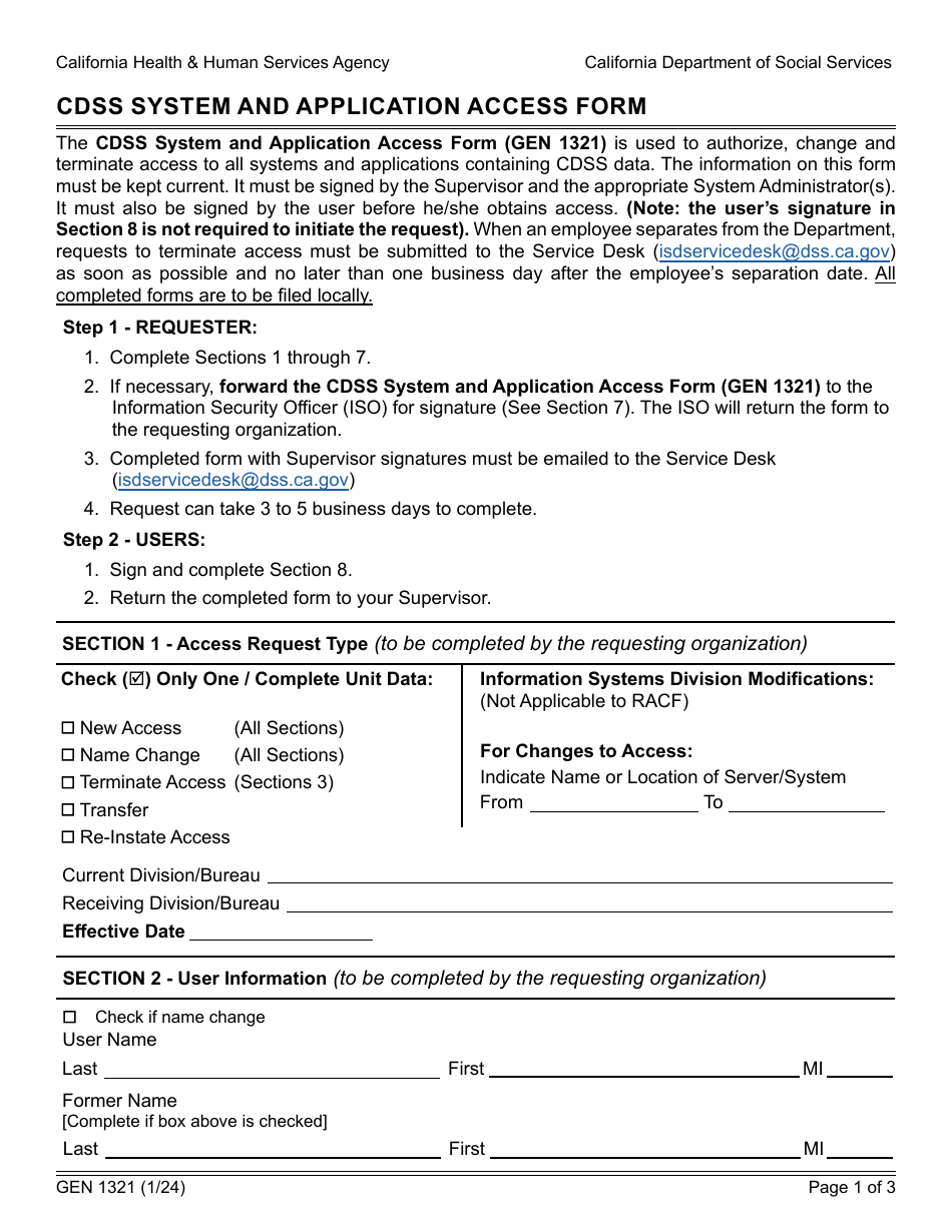 Form GEN1321 Download Fillable PDF or Fill Online Cdss System and ...