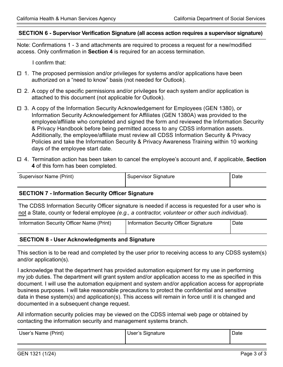 Form GEN1321 Cdss System and Application Access Form - California, Page 3