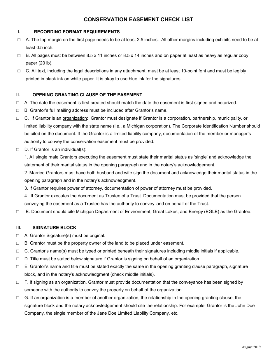 Conservation Easement Check List - Michigan, Page 1