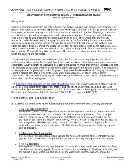 Applying for Seismic Exploration Under General Permit Q - Michigan