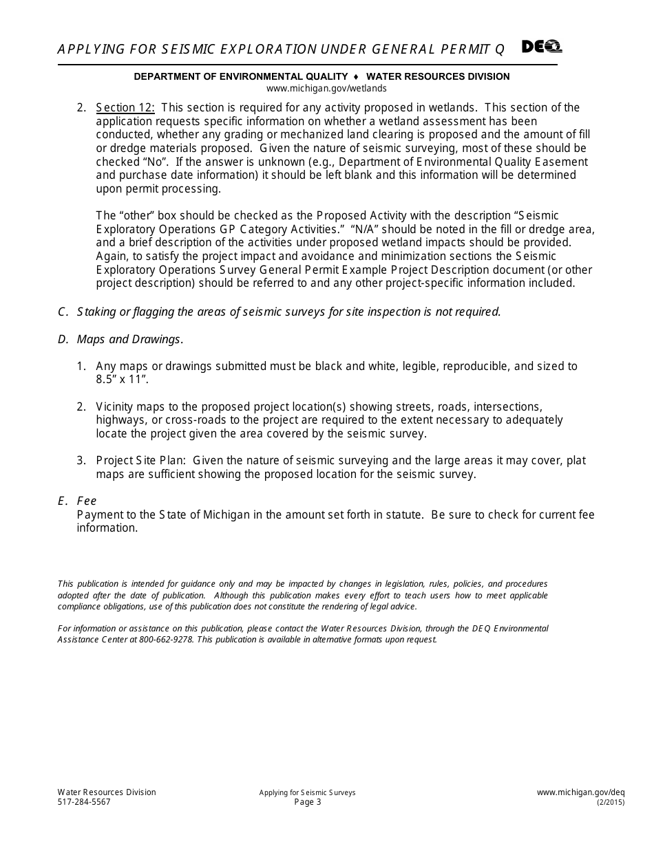 Applying for Seismic Exploration Under General Permit Q - Michigan, Page 3