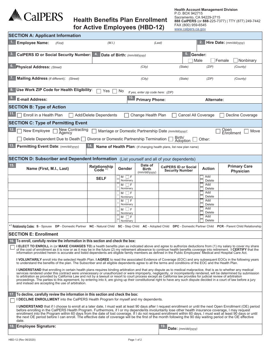 Form HBD-12 - Fill Out, Sign Online and Download Fillable PDF ...