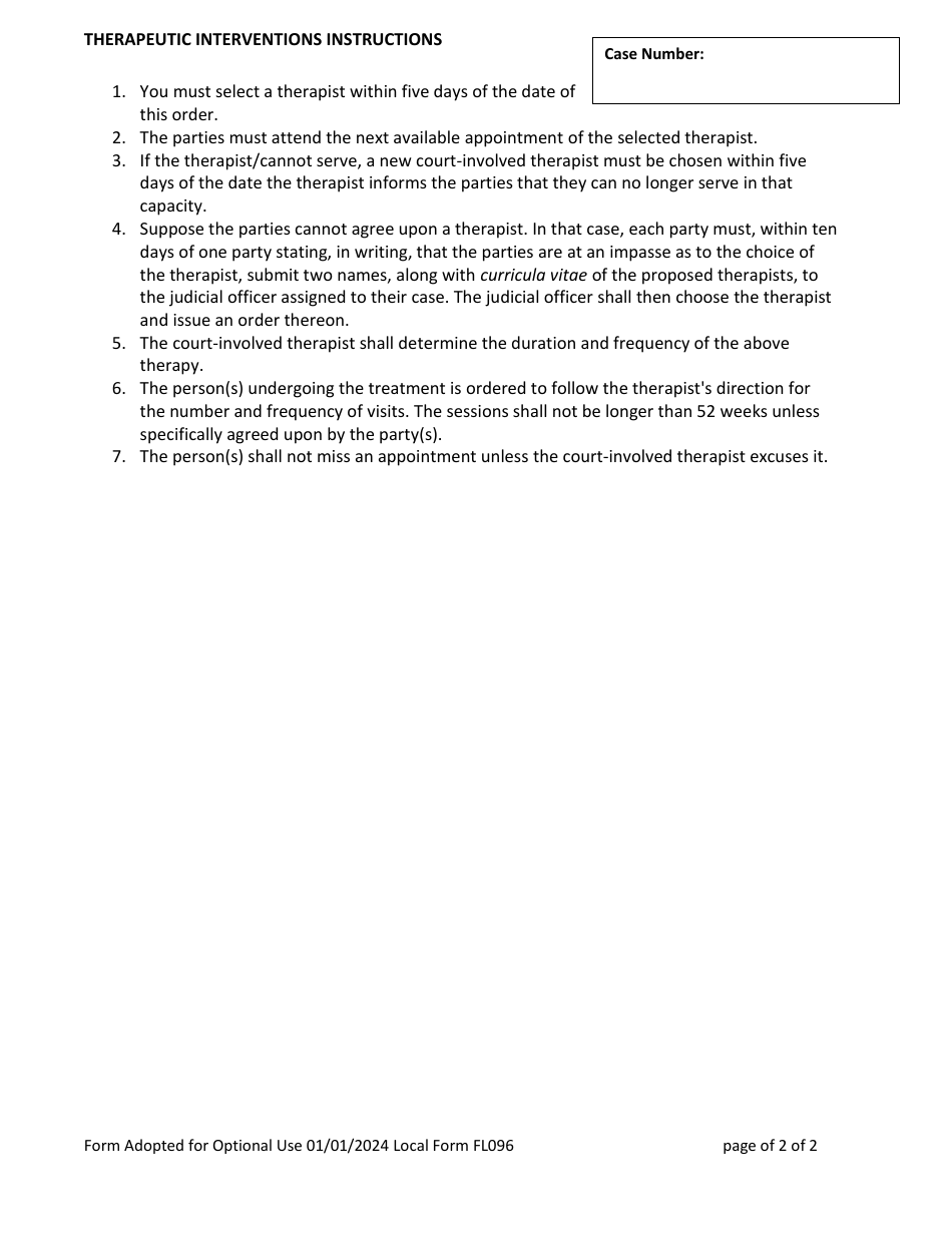 Form FL-096 Therapeutic Intervention Attachment - County of Sonoma, California, Page 2