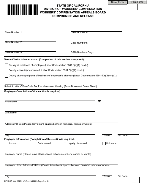 DWC-CA Form 10214(C)  Printable Pdf