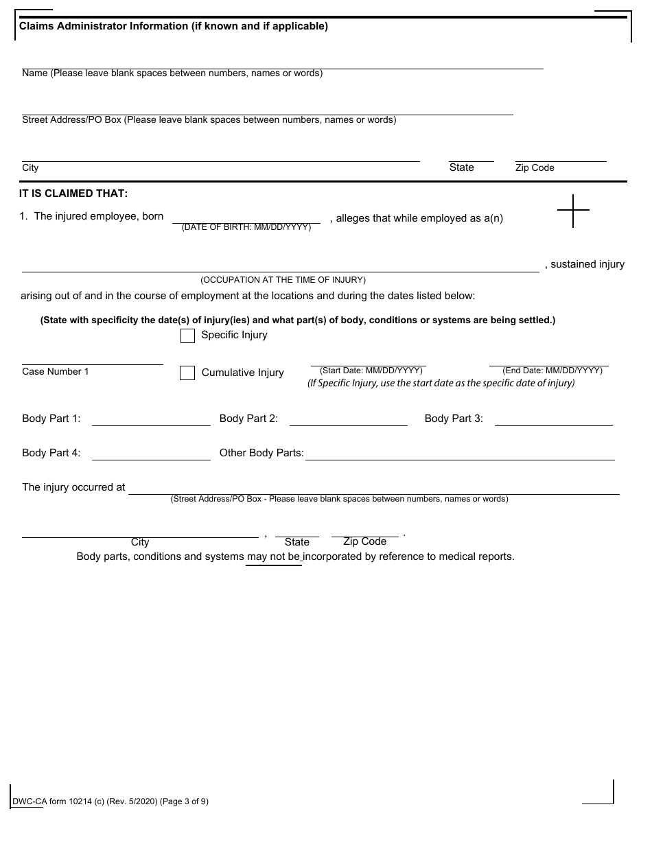 DWC-CA Form 10214(C) Compromise and Release - California, Page 3
