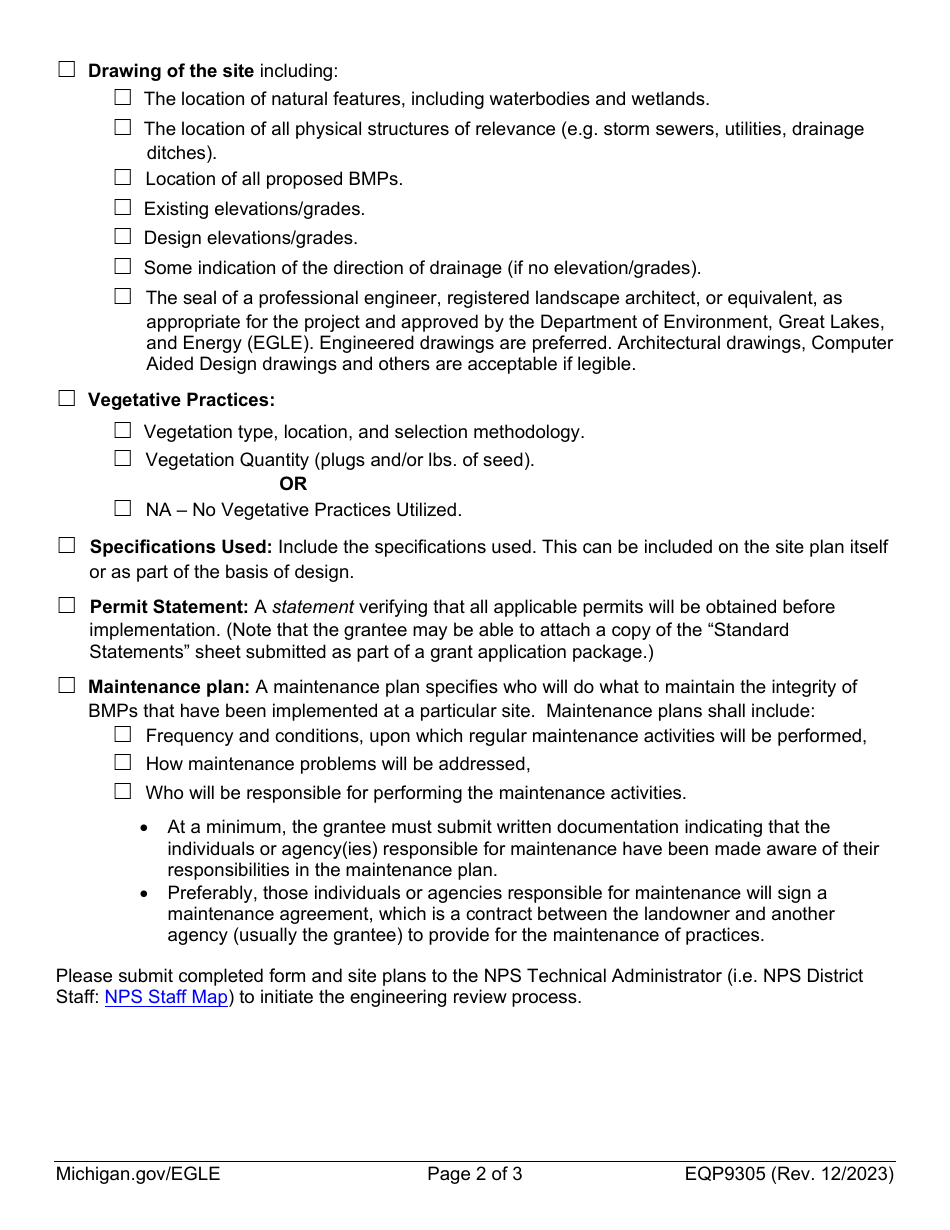 Form EQP9305 Administratively Complete Engineered Site Plan Design Package Requirements Checklist - Michigan, Page 2