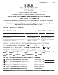 Form EQP3422 Application for Drinking Water Operator Certification Type II: Level 5 Examination - Michigan