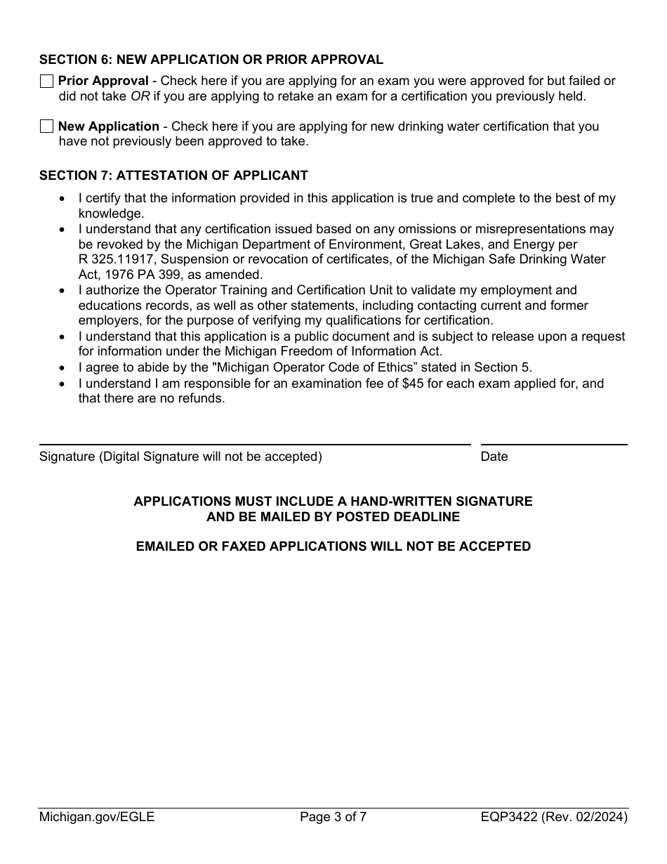 Form EQP3422 Application for Drinking Water Operator Certification Type II: Level 5 Examination - Michigan, Page 3