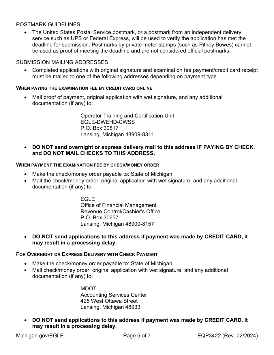 Form EQP3422 Application for Drinking Water Operator Certification Type II: Level 5 Examination - Michigan, Page 5