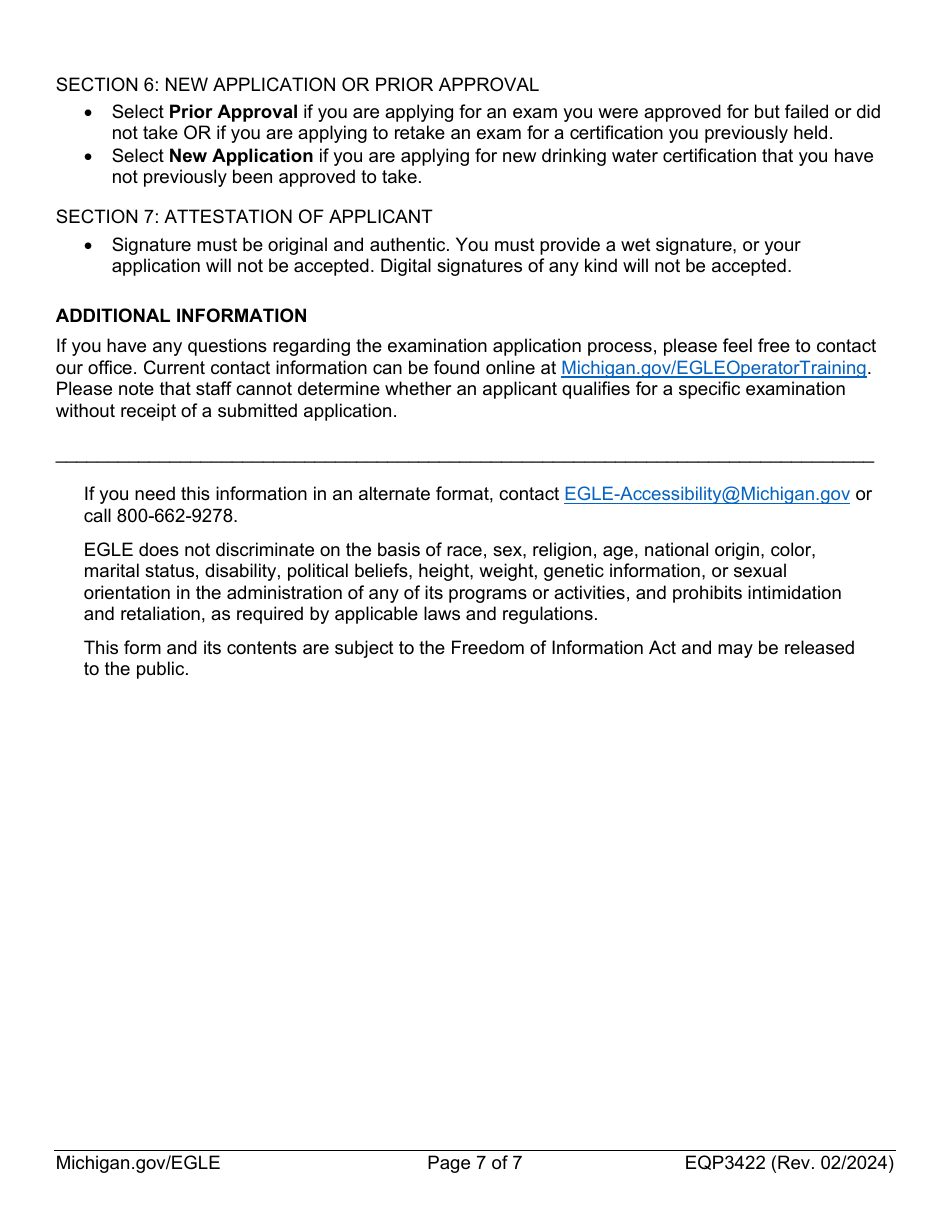 Form EQP3422 Application for Drinking Water Operator Certification Type II: Level 5 Examination - Michigan, Page 7