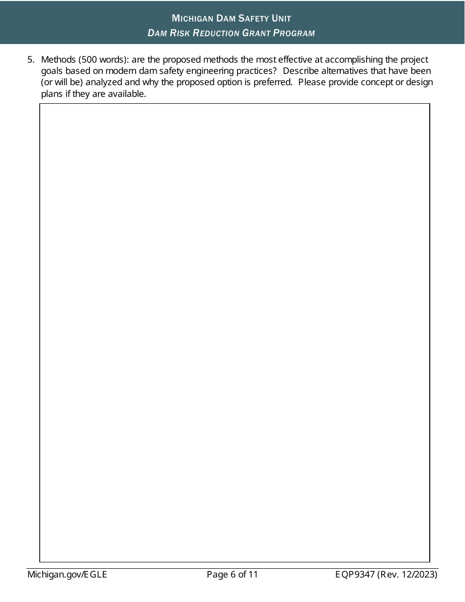 Form EQP9347 Application Form - Dam Risk Reduction Grant Program - Michigan, Page 6