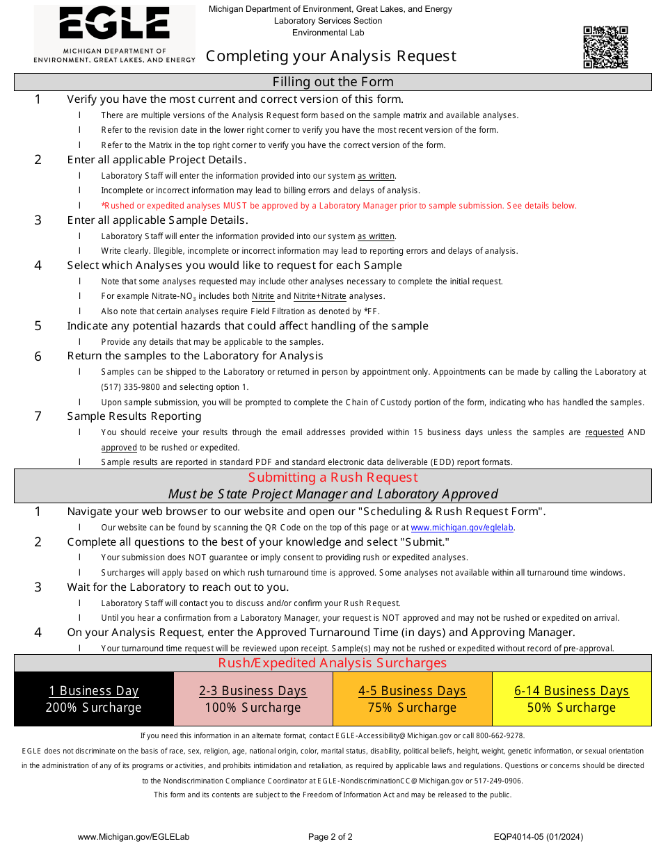 Form EQP4014-05 Analysis Request - Pfas for Ground, Surface, and Waste Water - Michigan, Page 2