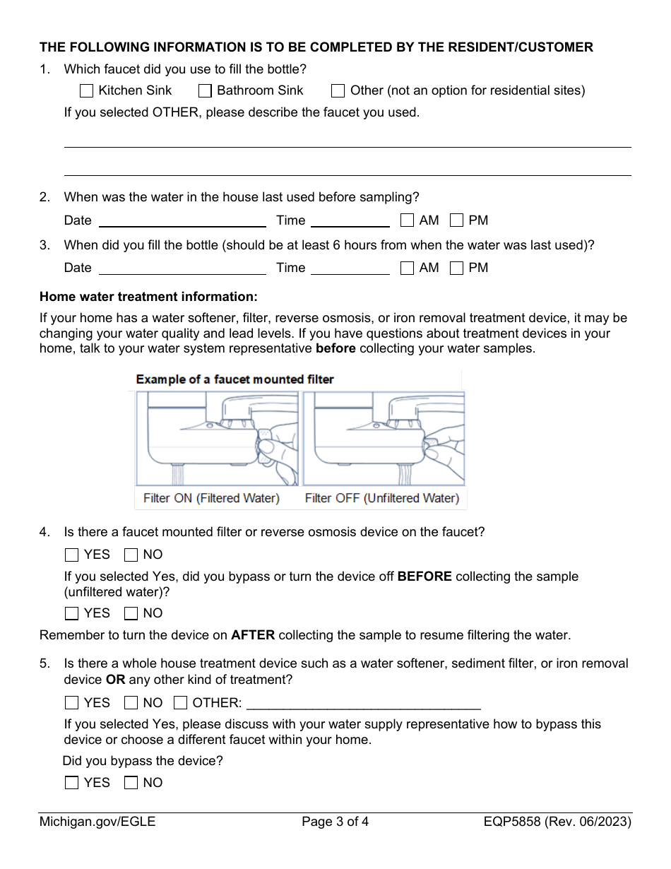Form EQP5858 Drinking Water Lead and Copper Sampling Instructions for Sites Without Lead Service Lines - Michigan, Page 3