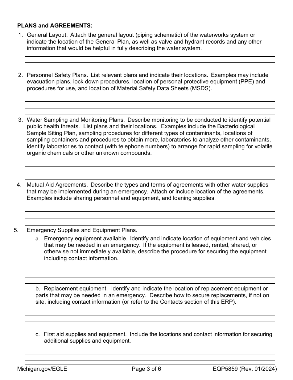 Form EQP5859 Emergency Response Plan (Erp) - Michigan, Page 3