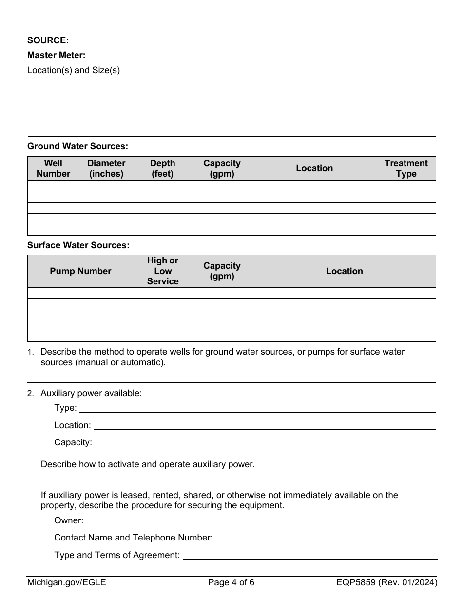 Form EQP5859 Emergency Response Plan (Erp) - Michigan, Page 4