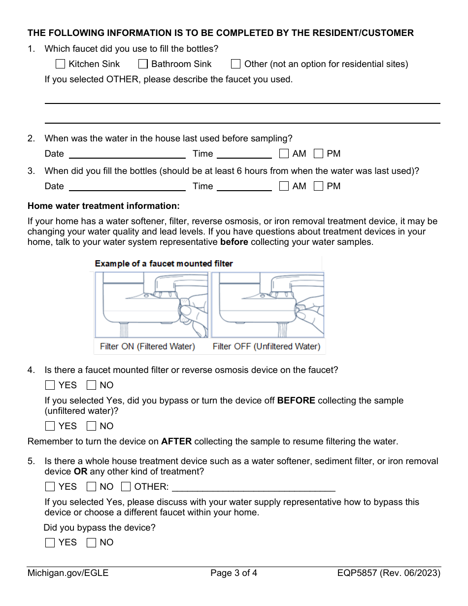 Form EQP5857 Drinking Water Lead and Copper Sampling Instructions for Sites With Lead Service Lines - Michigan, Page 3