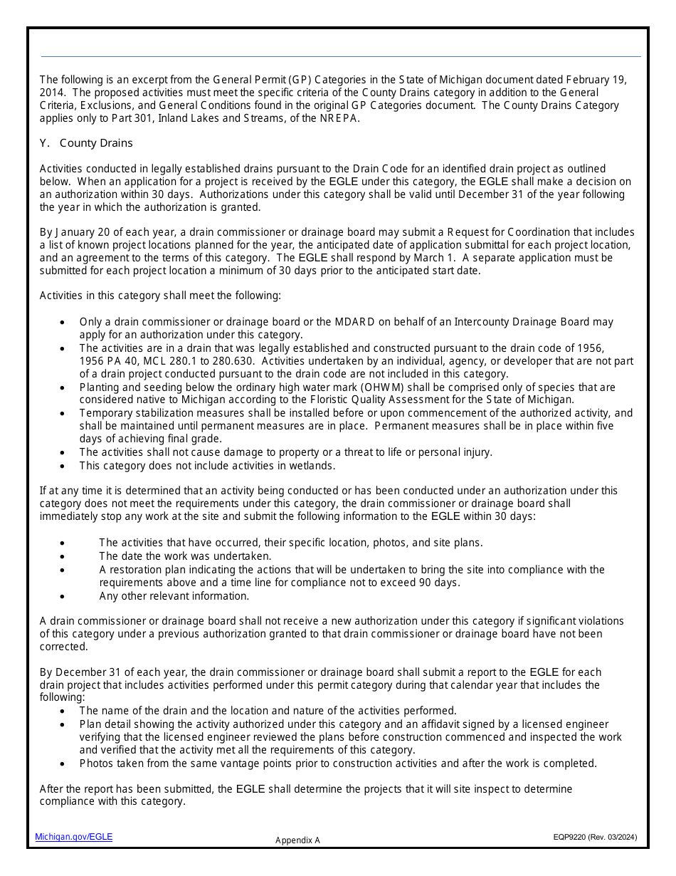 Form EQP9220 Application Under County Drains General Permit Category - Michigan, Page 4