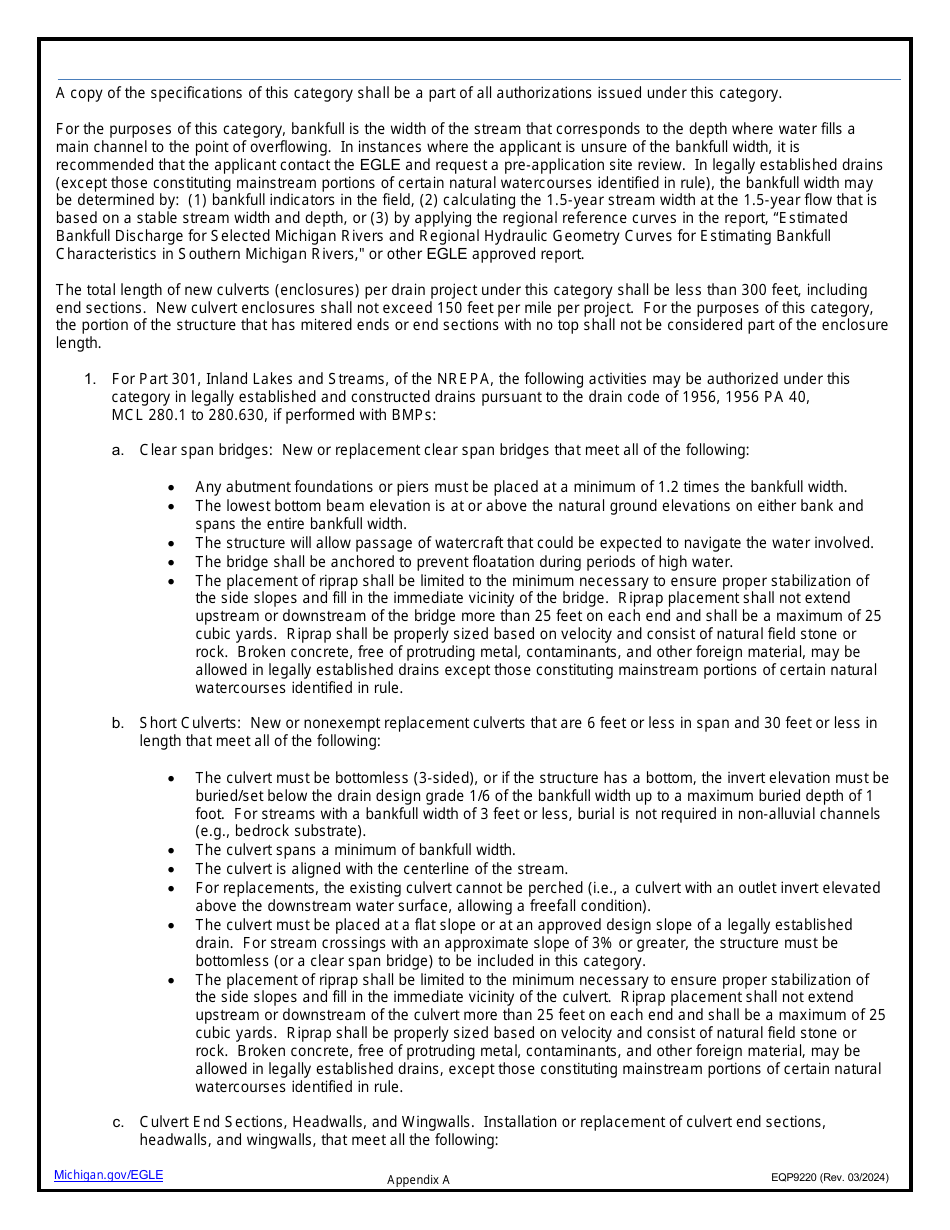 Form EQP9220 Application Under County Drains General Permit Category - Michigan, Page 5