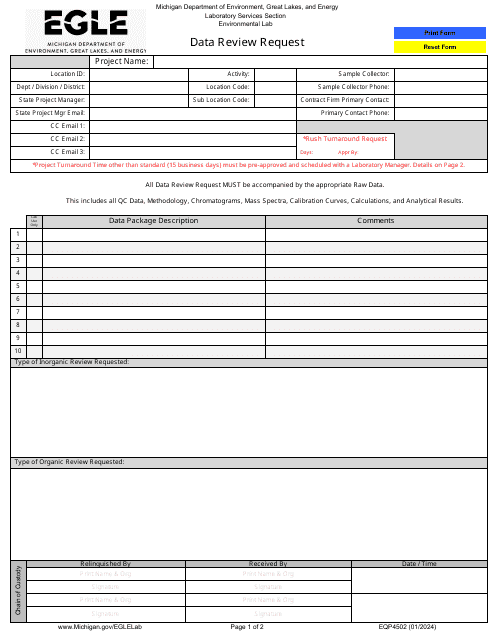 Form EQP4502 Data Review Request - Michigan