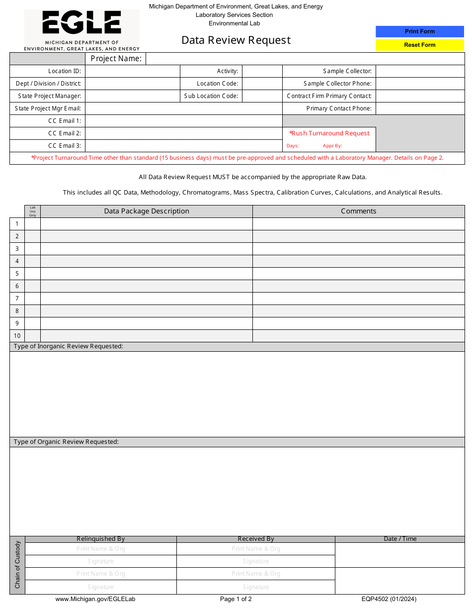 Form EQP4502 Data Review Request - Michigan, Page 1