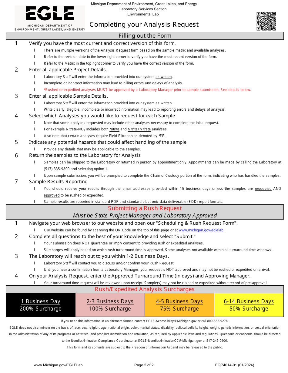 Form EQP4014-01 Analysis Request - Water - Michigan, Page 2