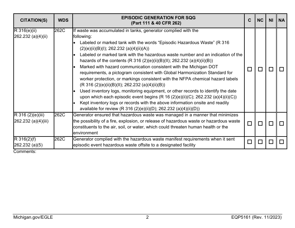 Form EQP5161 Generator Inspecton - Michigan, Page 16
