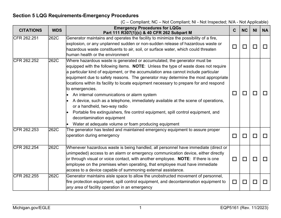 Form EQP5161 Generator Inspecton - Michigan, Page 18