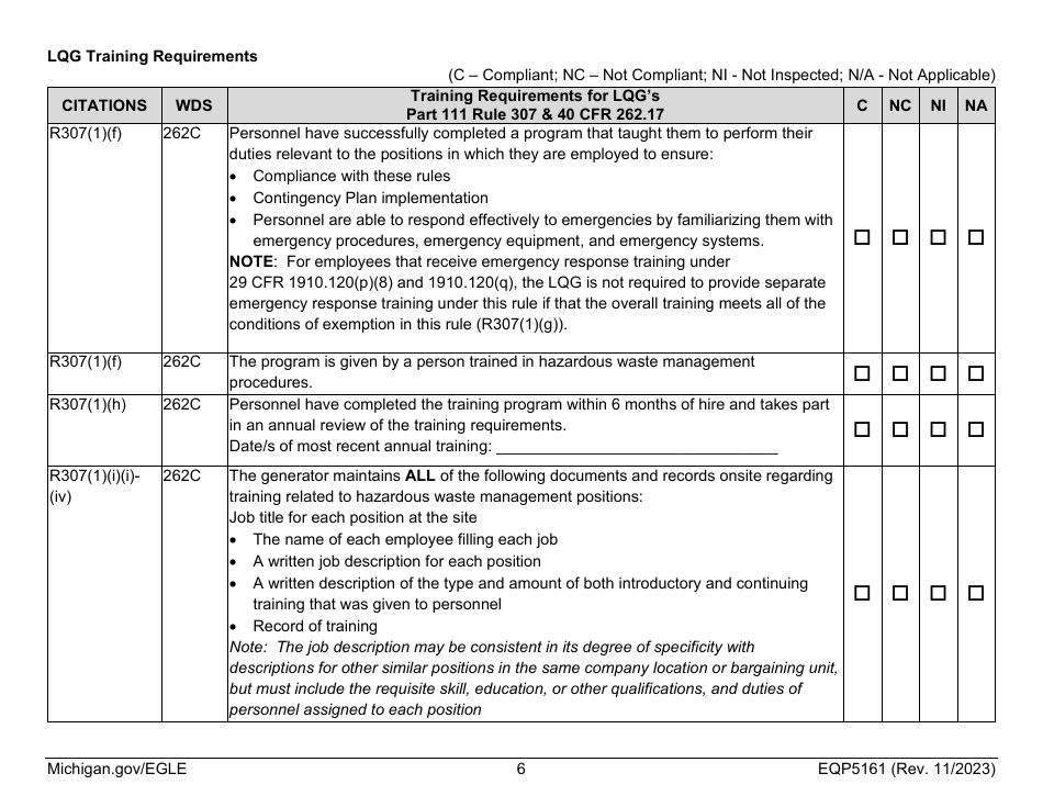 Form EQP5161 Generator Inspecton - Michigan, Page 23