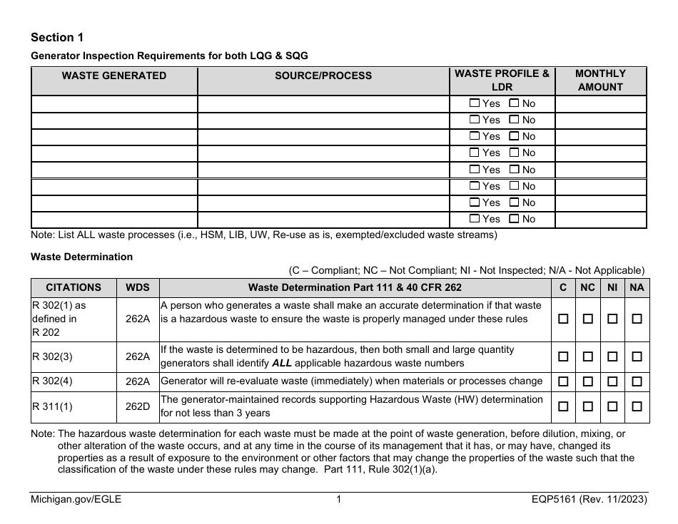 Form EQP5161 Generator Inspecton - Michigan, Page 2