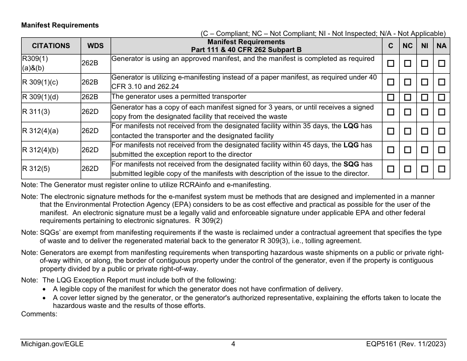 Form EQP5161 Generator Inspecton - Michigan, Page 5