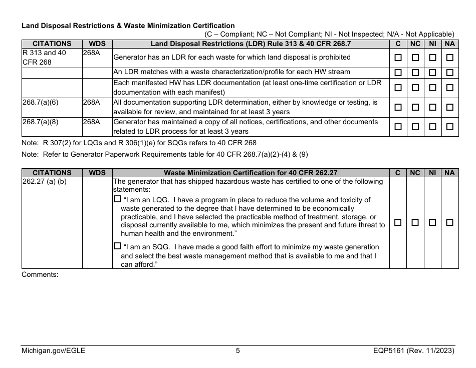 Form EQP5161 Generator Inspecton - Michigan, Page 6