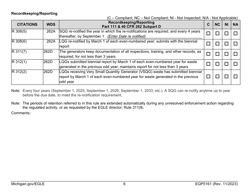 Form EQP5161 Generator Inspecton - Michigan, Page 7