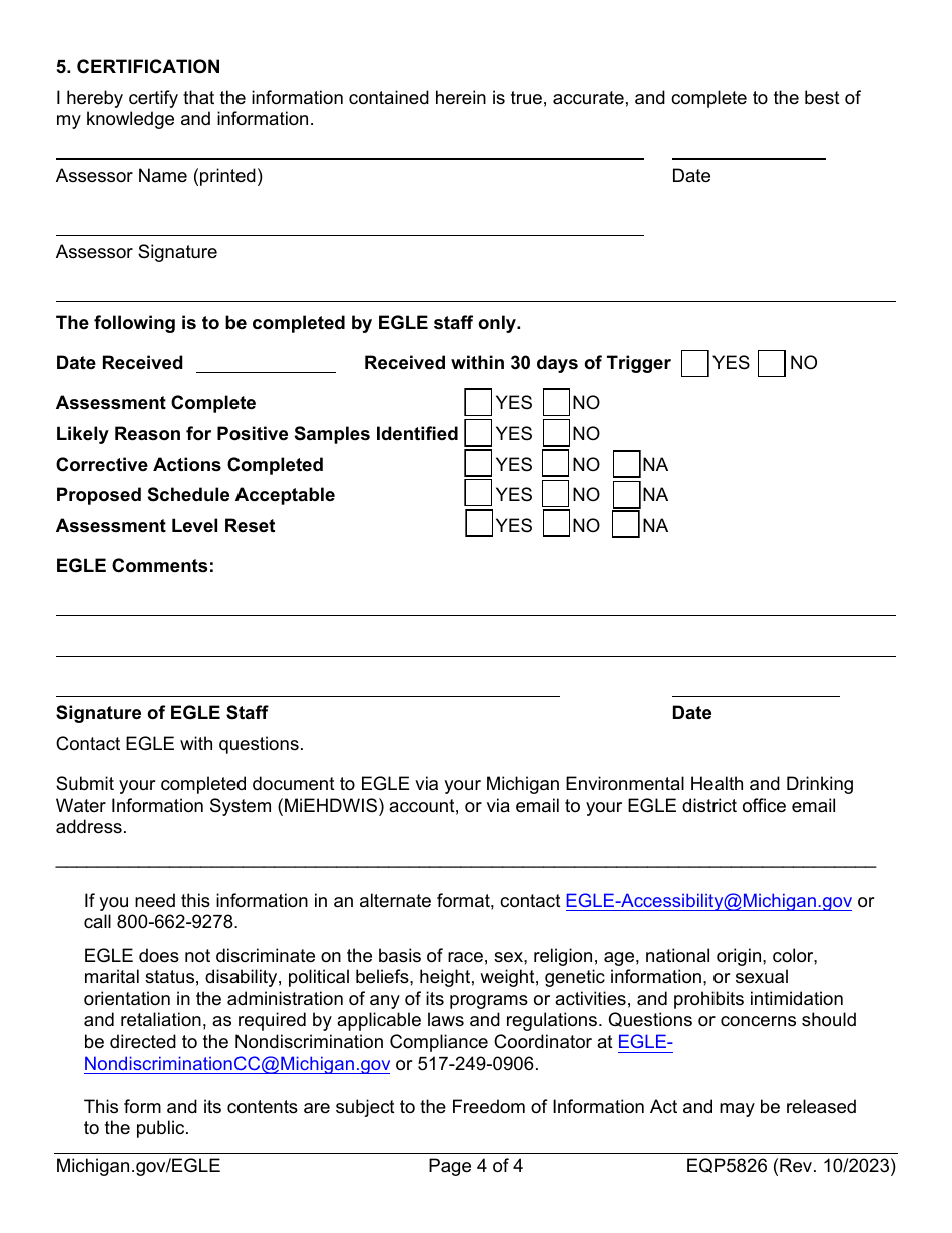 Form EQP5826 Level 1 Assessment Form for Community Water Supply - Michigan, Page 4