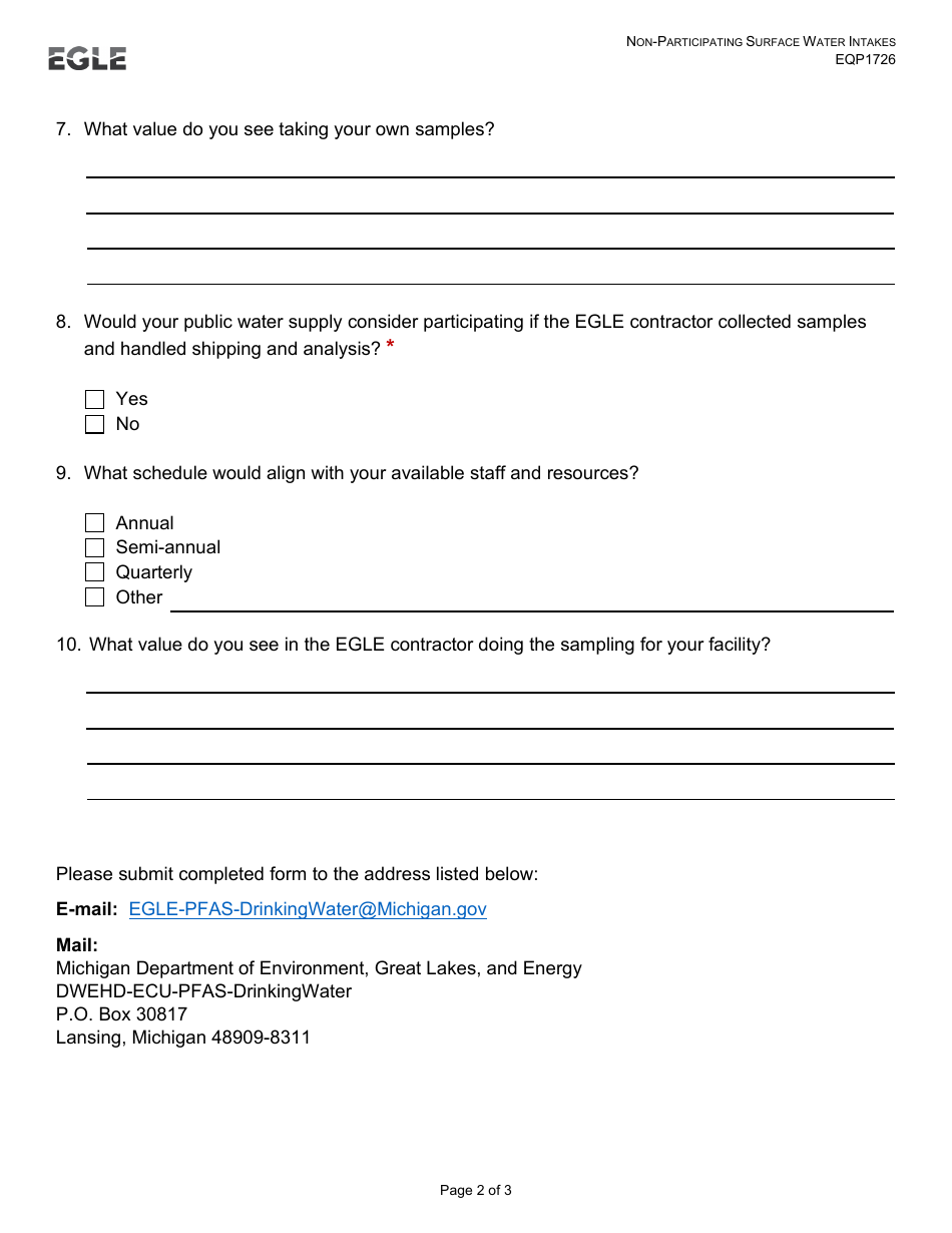 Form EQP1726 Non-participating Surface Water Intakes - Michigan, Page 2