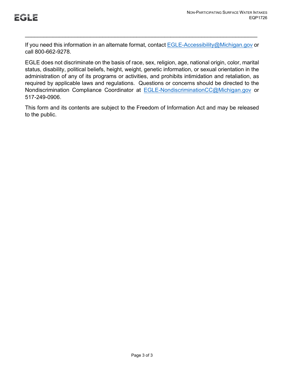Form EQP1726 Non-participating Surface Water Intakes - Michigan, Page 3