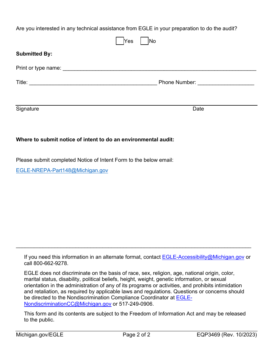 Form EQP3469 Notice of Intent to Do an Environmental Audit - Michigan, Page 2