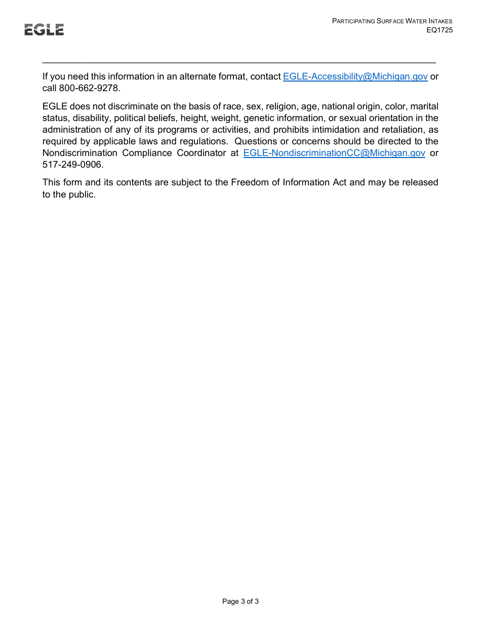 Form EQP1725 Participating Surface Water Intakes - Michigan, Page 3