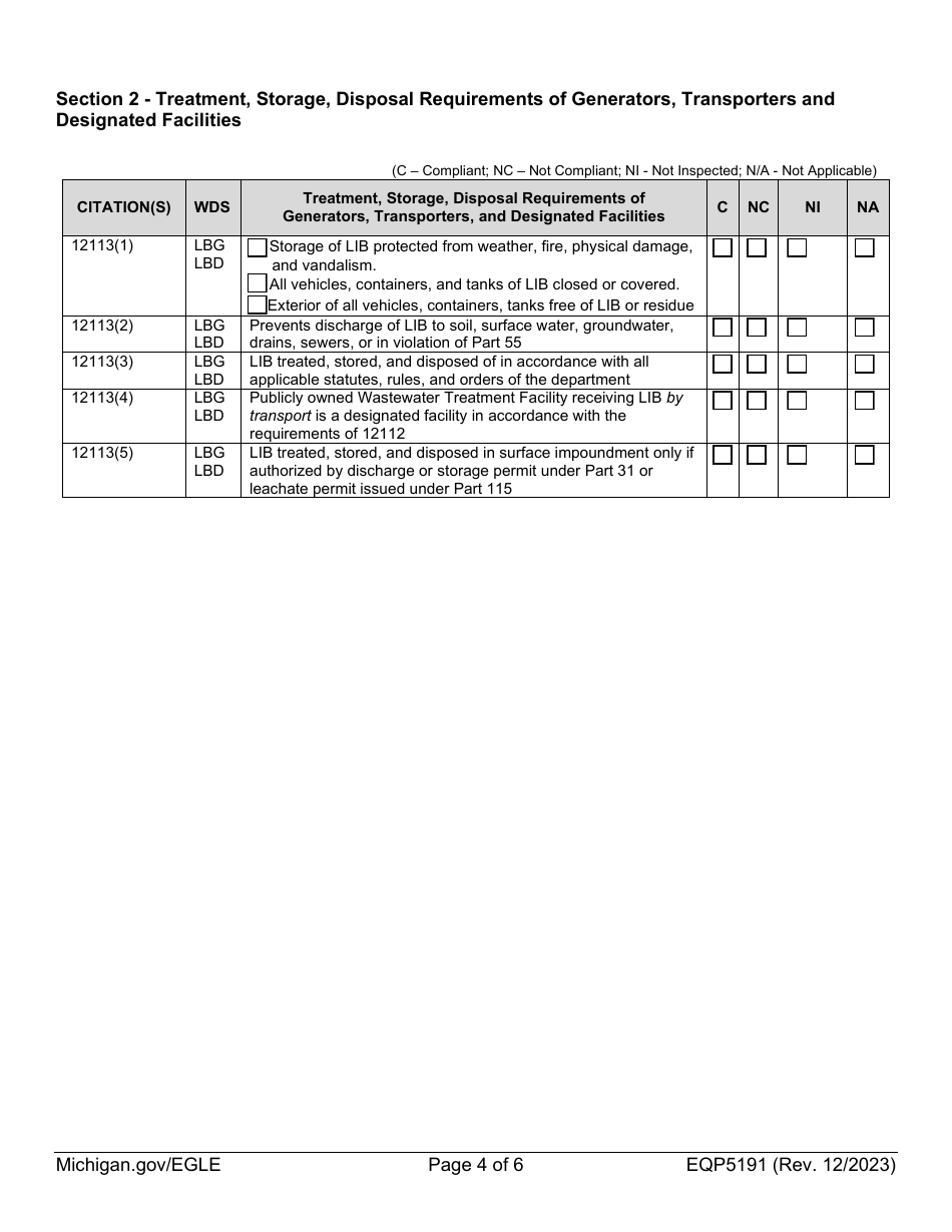 Form EQP5191 Liquid Industrial by-Product Inspection - Michigan, Page 4