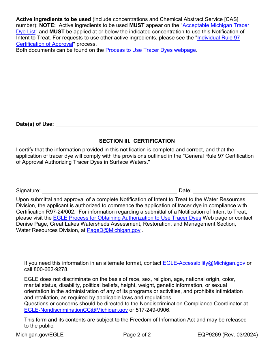 Form EQP9269 Notification of Intent to Treat - Michigan, Page 2