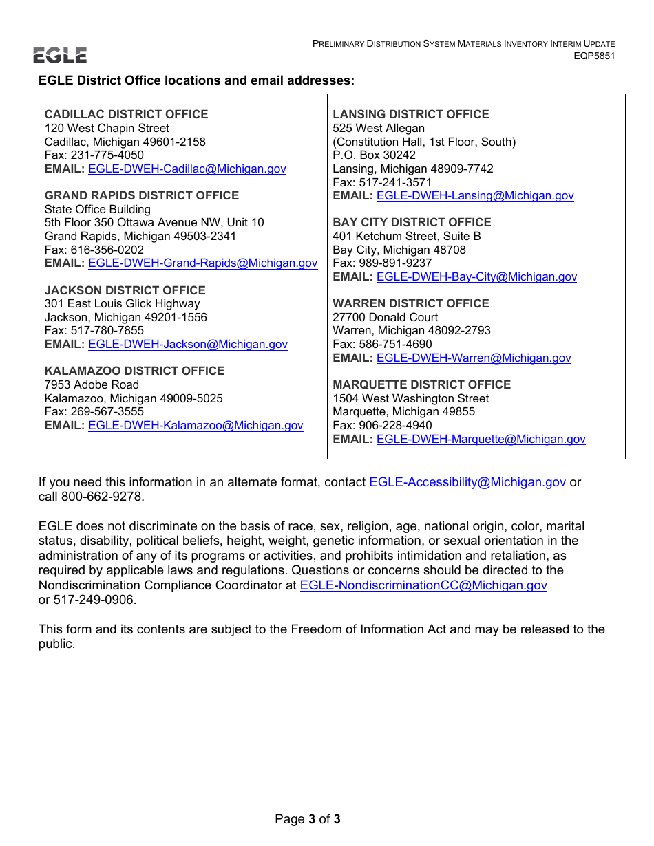 Form EQP5851 Preliminary Distribution System Materials Inventory (Pdsmi) Interim Update - Michigan, Page 3