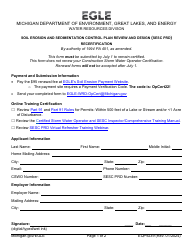 Form EQP9239 Soil Erosion and Sedimentation Control Plan Review and Design (Sesc Prd) Recertification - Michigan