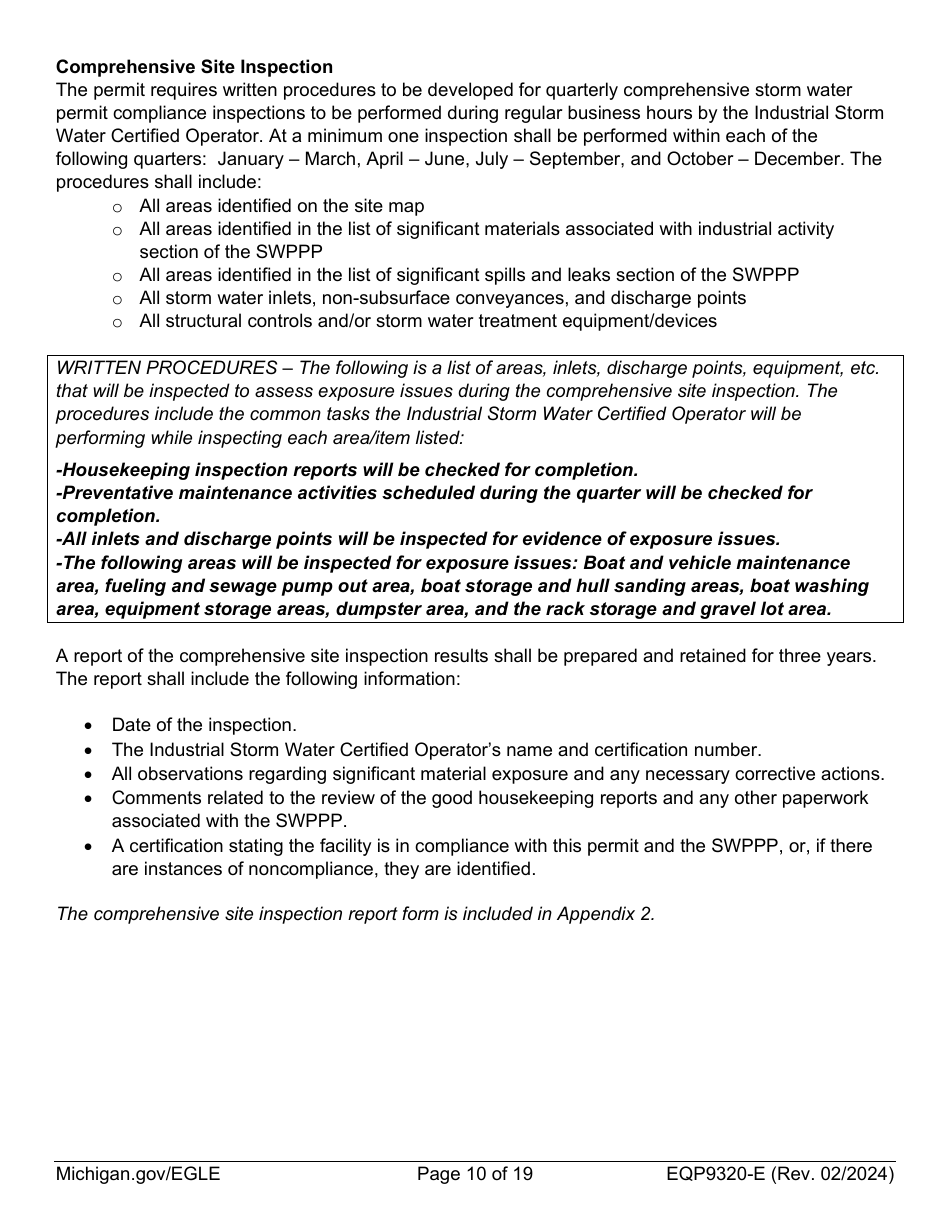 Form EQP9320-E Sample Storm Water Pollution Prevention Plan Template - Michigan, Page 10
