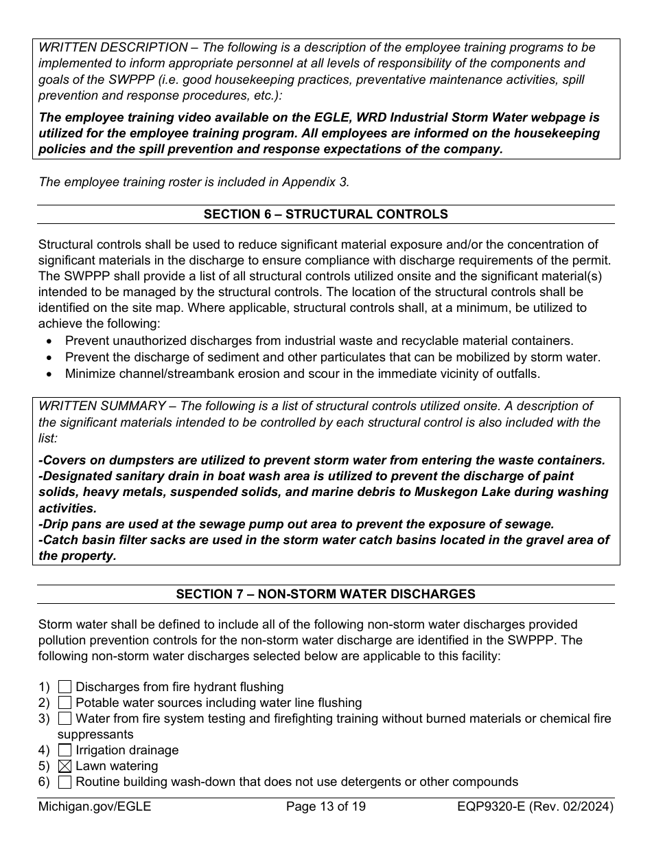 Form EQP9320-E Sample Storm Water Pollution Prevention Plan Template - Michigan, Page 13