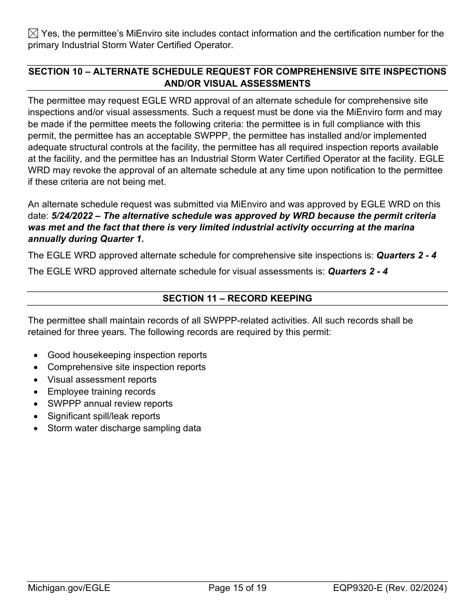Form EQP9320-E Sample Storm Water Pollution Prevention Plan Template - Michigan, Page 15