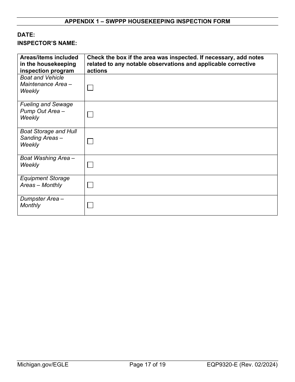Form EQP9320-E Sample Storm Water Pollution Prevention Plan Template - Michigan, Page 17