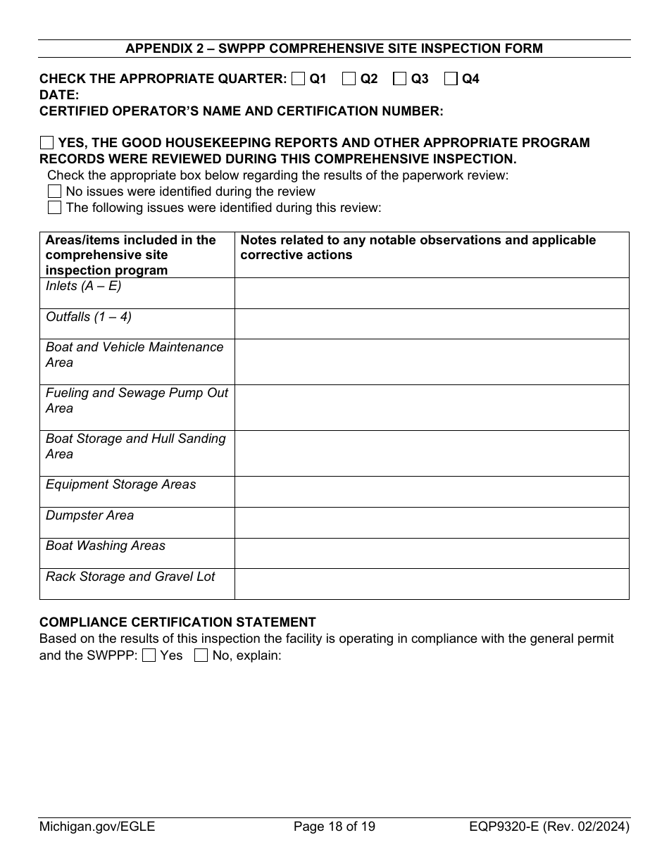Form EQP9320-E Sample Storm Water Pollution Prevention Plan Template - Michigan, Page 18
