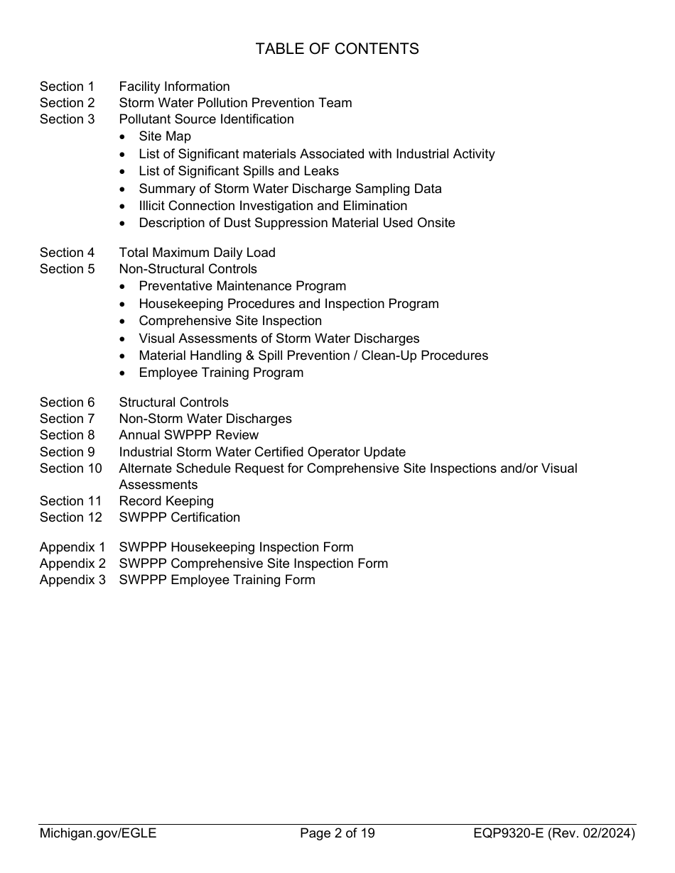 Form EQP9320-E Sample Storm Water Pollution Prevention Plan Template - Michigan, Page 2
