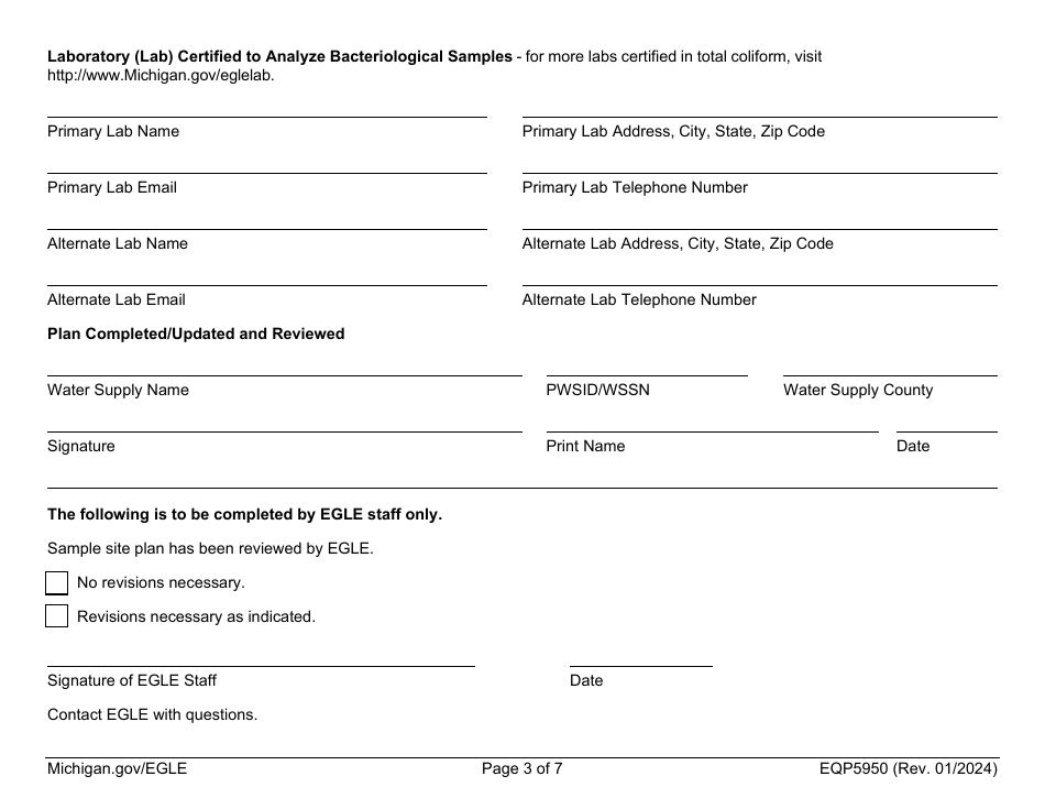 Form EQP5950 Sampling Plan - Bacteriological - Michigan, Page 3