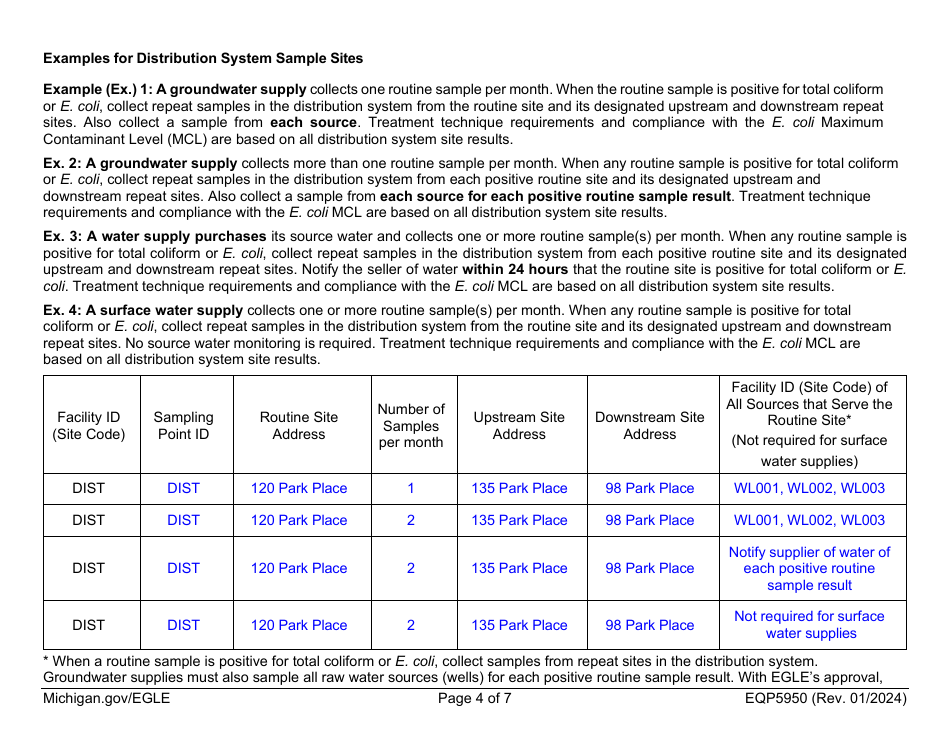 Form EQP5950 Sampling Plan - Bacteriological - Michigan, Page 4